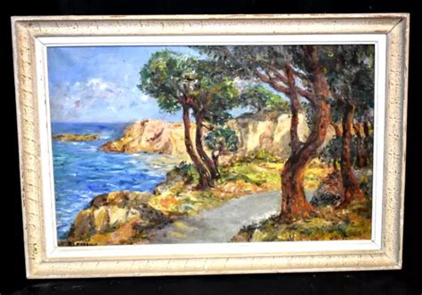 Tableau Ancien Huile Bord De Mer Provence Sign Xx Me Eur