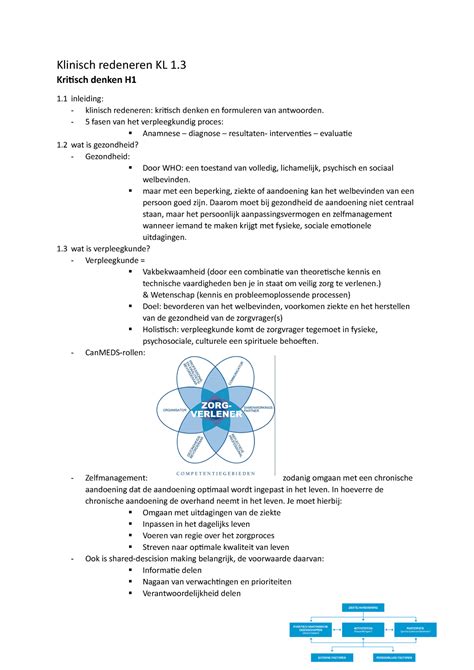 Klinisch Redeneren KL 1 Kritisch Denken H 1 Inleiding Klinisch