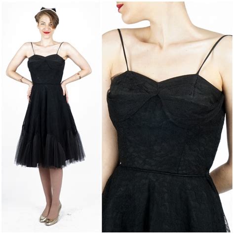 Vintage 1950s Black Lace And Tulle Party Dress Xs Sma… Gem