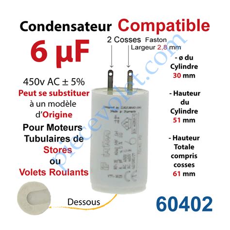 Condensateur Compatible Pour Moteur Tubulaire De Store Ou Volet Roulant