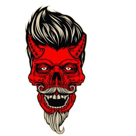 Red Devil With Skull Vector Dark Legends Satan Demon And Horror