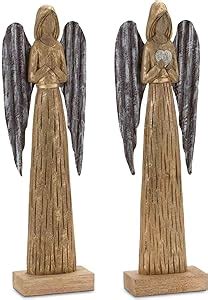 Amazon Melrose Set Of 2 Angel Mango Wood Christmas Tabletop