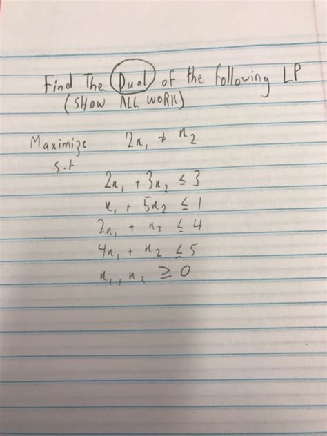 Solved Find The Dual Of The Following Lp Maximize 2x 1