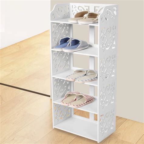 Pvc Board 5 Tier Shoe Cabinets White Hollow Out Shoe Rack Stand Storage Organiser Shelf Holder