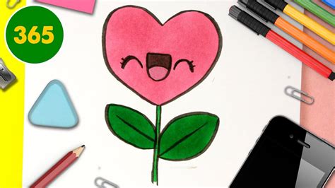 COMMENT DESSINER FLEURS COEUR KAWAII ÉTAPE PAR ÉTAPE Dessins kawaii