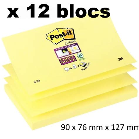 LOT DE 12 Blocs Post It Z Notes Super Sticky Jaune 90 Feuilles 127x76