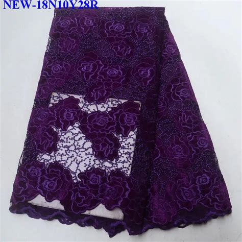 Purple Color African Velvet Lace Fabric High Quality Nigerian Lace