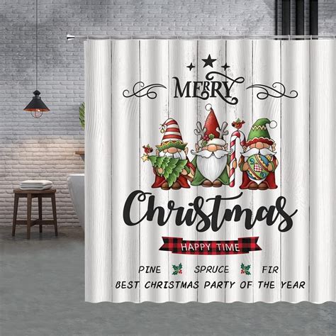 JOOCAR Merry Christmas Shower Curtain Christmas Gnomes Xmas Holiday