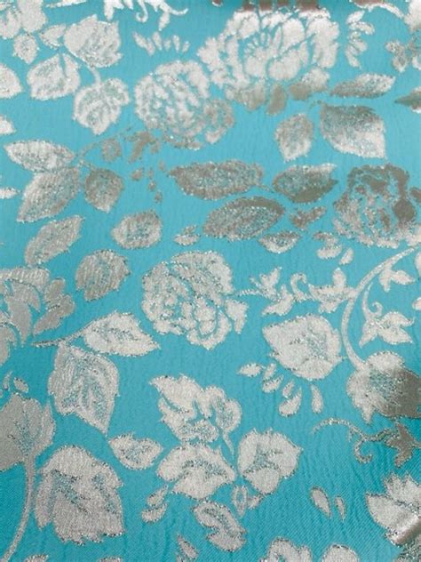 Tissu Brocart Fleurs Turquoise Et Argent Generaldiff Tissus Et