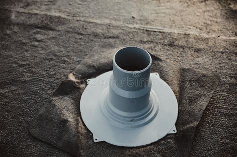 Drains Mounted On The Roof Of A Very Large Industrial Hall Pvc Roof