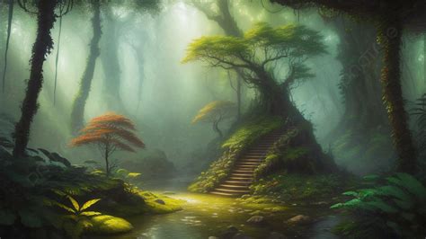 A Fantasy Forest Painting Generative Ai Illustrations Background ...