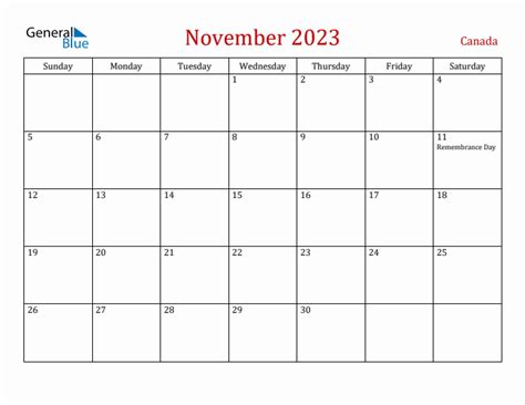 November 2023 Calendar Canada - Get Calendar 2023 Update