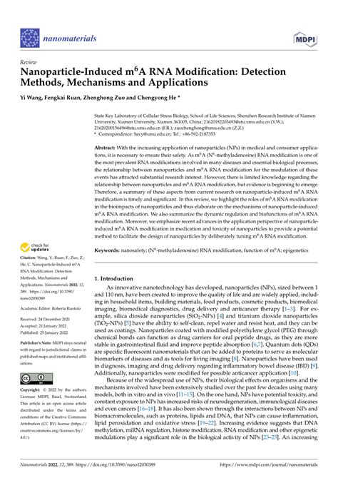 Pdf Nanoparticle Induced M A Rna Modification Detection Methods