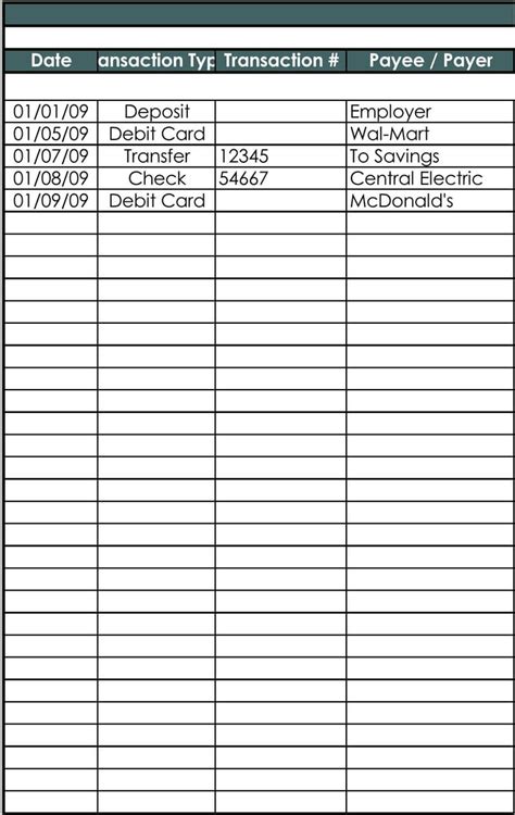 Free Checkbook Register Templates Excel Word