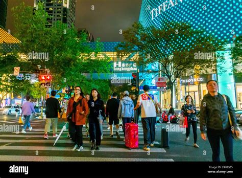 Shanghai China Crowded Street Scene Night Chinese Tourists