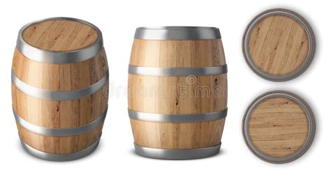 Wooden Barrel Realistic Of Isolated White Background Stock Vector