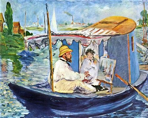 Monet Painting In His Studio Boat By Douard Manet