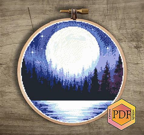 Moon Cross Stitch Pattern PDF Landscape Modern Counted Cross Stitch