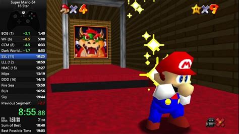 Super Mario 64 16 Star Speedrun 19 38 Pb Youtube