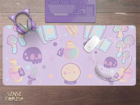 Kawaii Goth Gaming Mouse Pad Cute Stitched Edges Skull Tarot Witchy