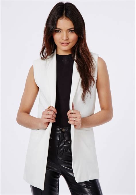 Missguided Tolipa Sleeveless Longline Blazer In White 70 Missguided Lookastic