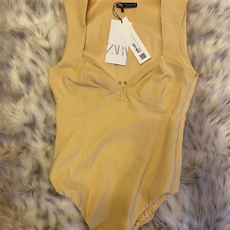 BNWT Zara Yellow Bodysuit Size Medium Silver Depop