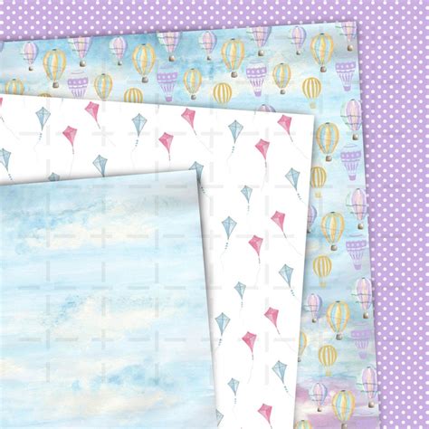 Hot Air Balloon Digital Paper Pack Watercolor Sky Kite Hot Air Etsy