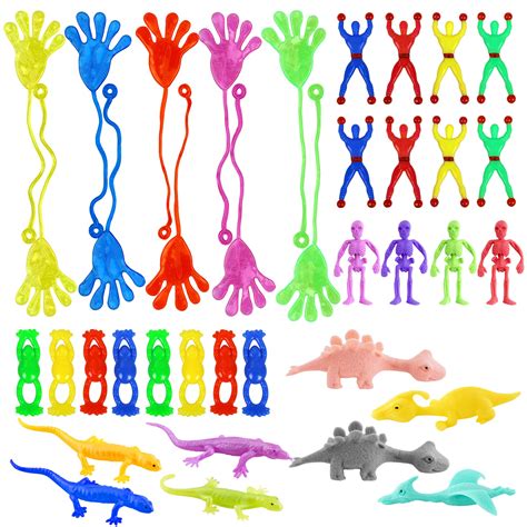 Amazon.com: 42-Piece Stretchy Sticky Toy Set: Large Hands, Slingshot Animals, Crawlers, Lizards ...