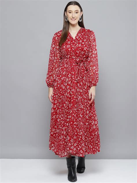 Buy Femella Women Red And Off White Floral Chiffon Maxi Wrap Dress Dresses For Women 20538138