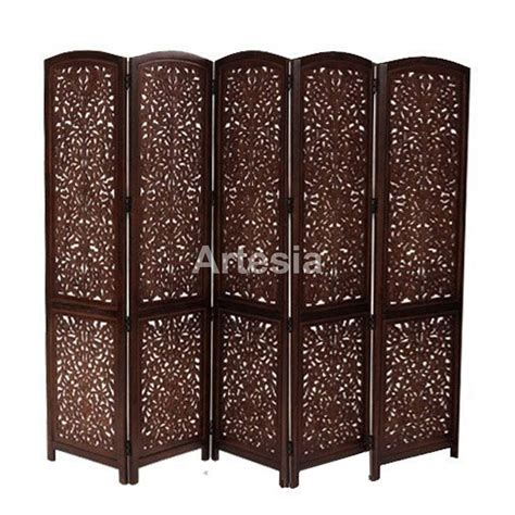 Artesia Handcrafted 5 Panel Wooden Room Partition Brown Amazon In