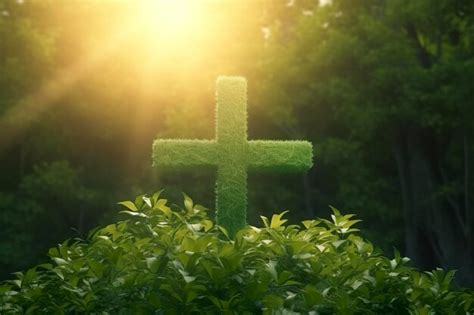 Premium Ai Image The Cross Of God With Green Leaf In The Rays Of The