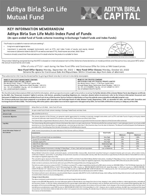 Fillable Online Aditya Birla Sun Life Multi Index Fund Of Funds