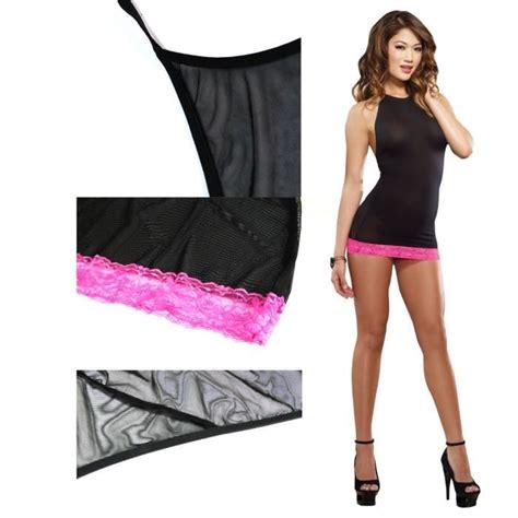 Mini Robe Lingerie Sexy Lady Pyjamas Nuisette Pyjama Teddy Nightgown Thong Noir Taille