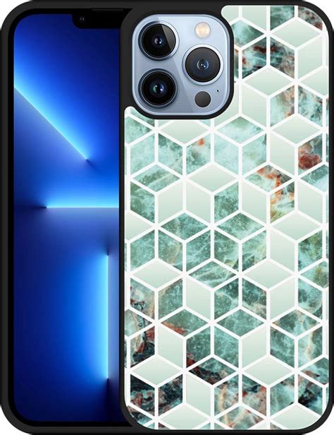 Iphone Pro Max Hoesje Design Op Glas Groen Hexagon Marmer