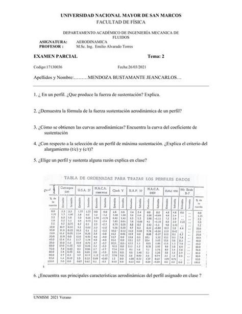 Aerodinámica I Examen Parcial Jeancarlos Mendoza B uDocz