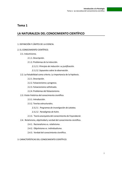 Tema 1 Introduccion Psicologia Tema 1 La Naturaleza Del Conocimiento Científico Tema 1 La