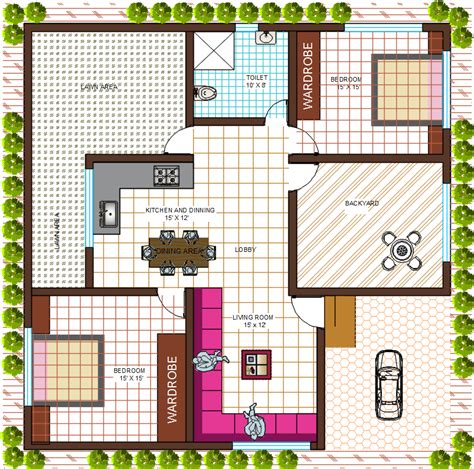 Ft X Ft Bhk Drawing Plan In Sq Ft Cadbull