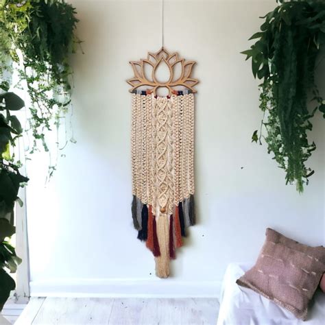 Painel De Parede Flor De Lotus Em Mdf E Macrame Produtos Elo7