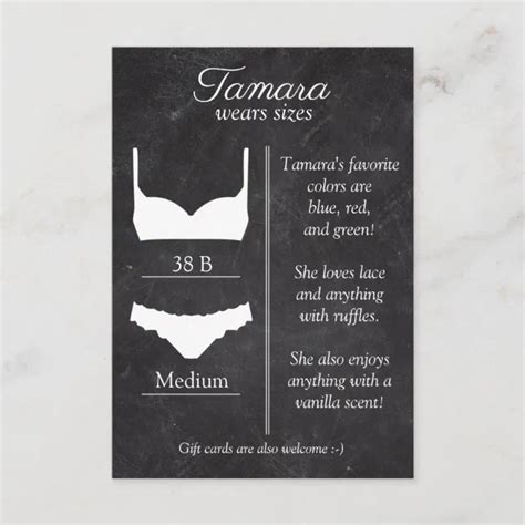 Lingerie Size Chalkboard Insert Card Zazzle