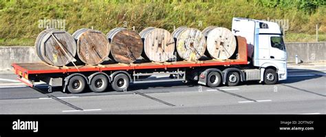 Side View White Hgv Haulage Lorry Truck Cab And Driver Flatbed