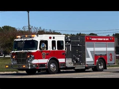 Saginaw Township MI FD E 3 Responding COMMERCIAL FIRE ALARM AIR HORN