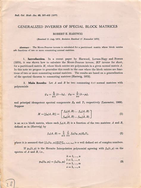 Pdf Generalized Inverses Of Special Block Matrices