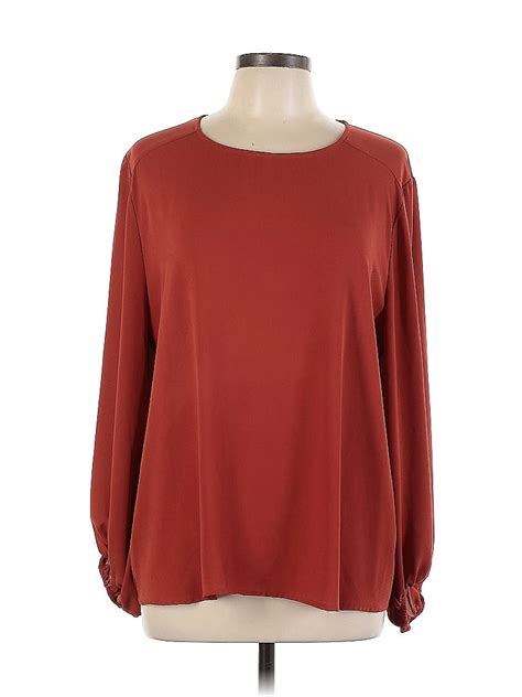 Ann Taylor Loft 100 Polyester Burgundy Long Sleeve Blouse Size Xl 65