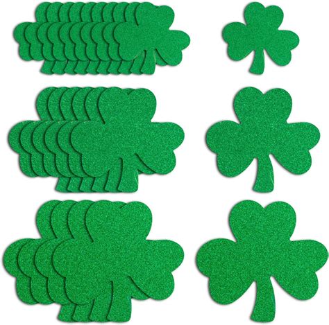 Amazon Mini Glitter Green Shamrock Paper Cutouts 4 7 Pack Of