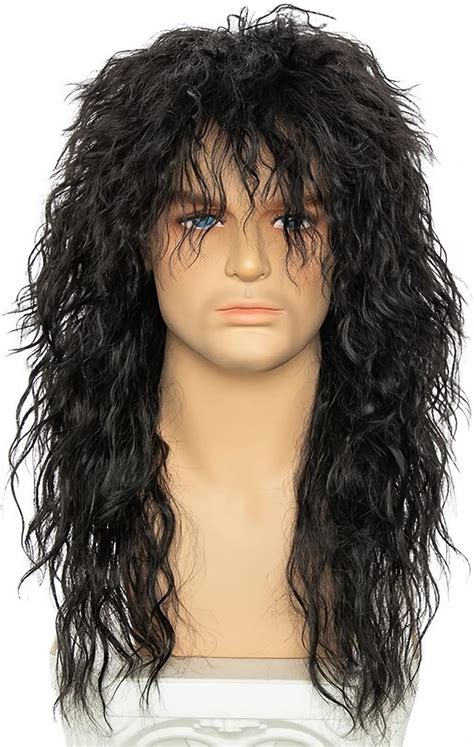 Amazon Topcosplay Men Wigs 80s Mullet Wig Long Brown Curly Wig