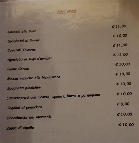 Menu At La Taverna Dei Mercanti Restaurant Turin