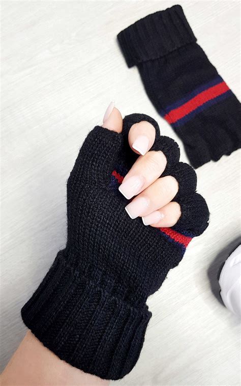 Lola Fingerless Gloves With Stripe Detail In Black Ikrush