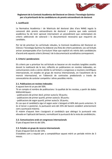 Pdf Reglament De La Comissi Acad Mica Del Doctorat En Ci Ncia