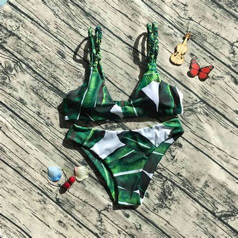 Womens Bikini Set Sexy Leaves For Rope Swimsuit Push Up Swimwear