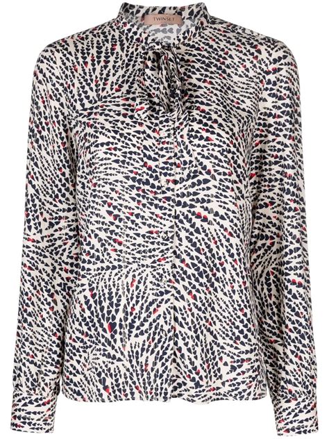 Twinset Heart Print Pussy Bow Blouse Farfetch